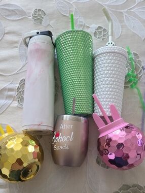 Assorted Metallic & Textured Drink Tumblers - Pink, Green, White, Gold